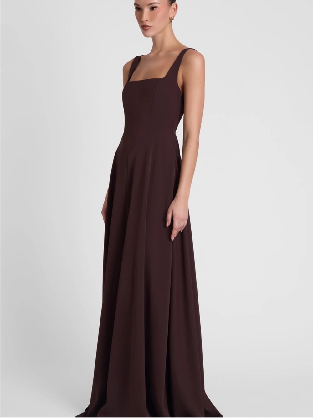 Square-Neck Brown Maxi Dress with Wide Straps - Picture 2 of 8